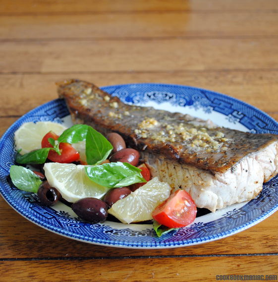 FISH FRY LEMON BUTTER GARLIC OLIVE TOMATO LEMON CELEBRITY CHEF WHOLESOME 