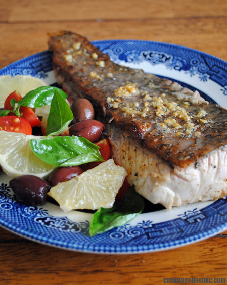 FISH FRY LEMON BUTTER GARLIC OLIVE TOMATO LEMON CELEBRITY CHEF WHOLESOME 