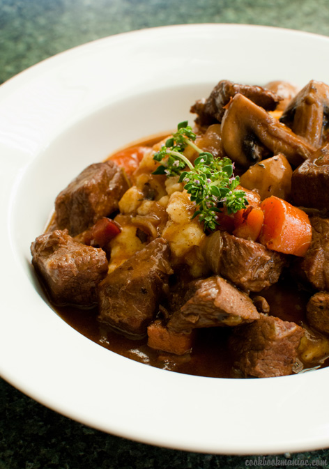 beef blade stew wine red stock carrot onion shallot mash potato button mushrooms butter