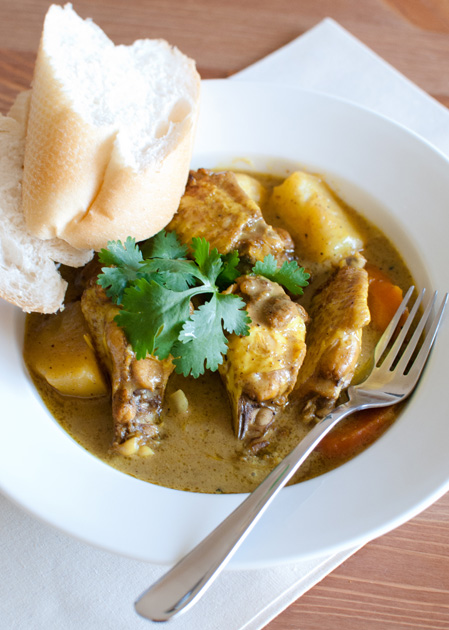 chicken wing potato madras curry carrot lemongrass ginger indian french baguette bread shallot onion garlic 