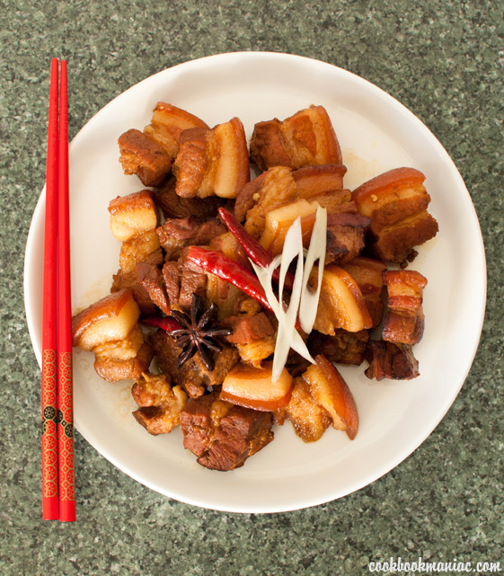 Chairman Mao's Red Braised Pork Belly - Hong Shao Rou shaoxing rice wine soy sauce star anise cassia bark ginger red chilli dried fushsia dunlop