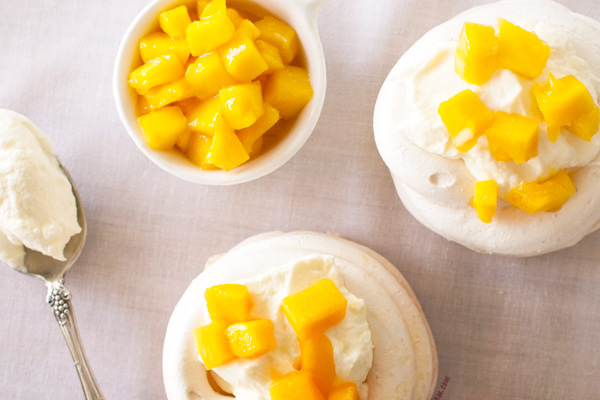 Tropical Meringue Nests with Mango and Coconut